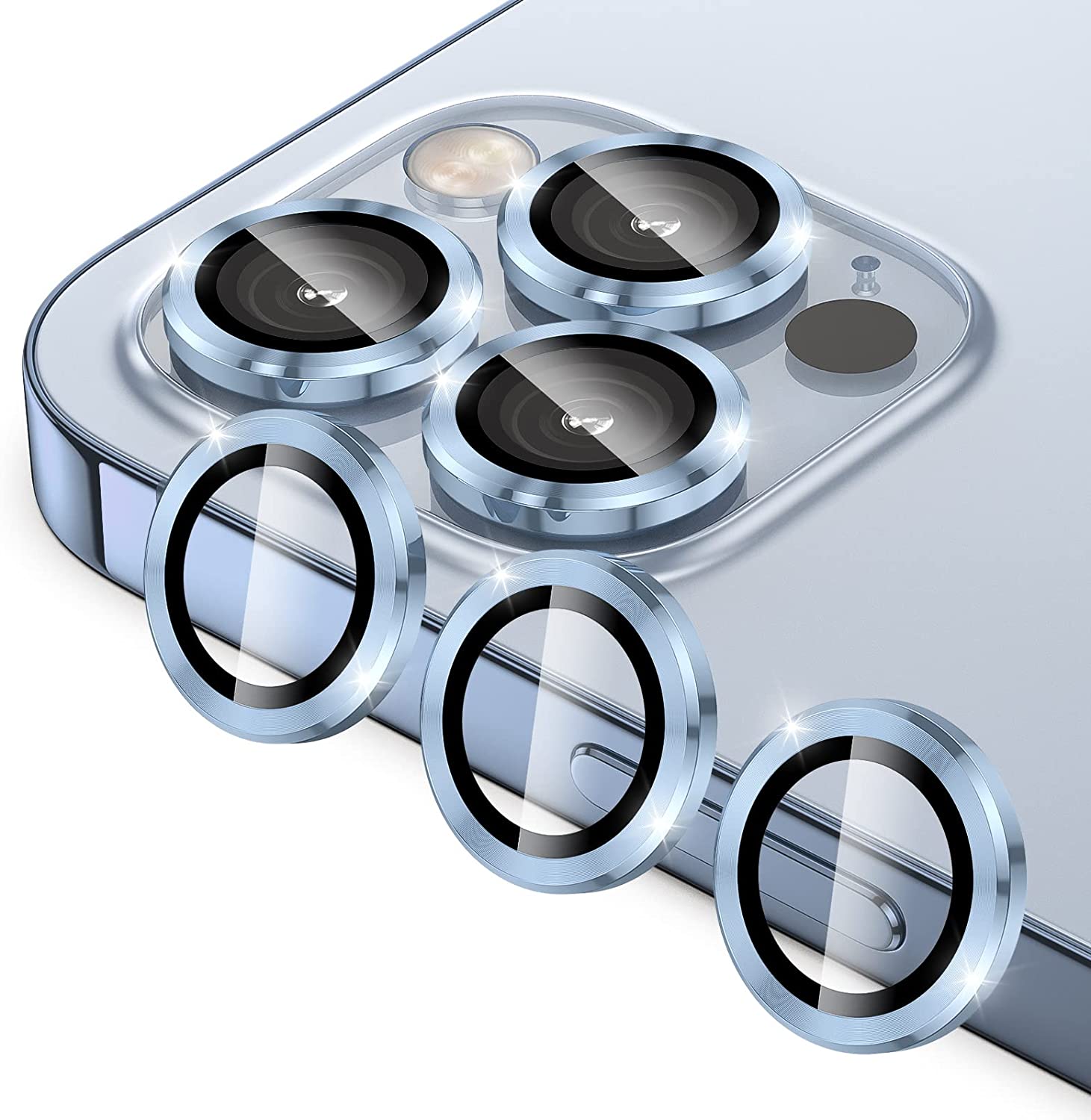 Tensea Protector de lente de cámara para iPhone 13 Pro/iPhone 13 Pro Max,  cubierta de protección para cámara, protector de pantalla de vidrio  templado, anillo individual de metal con diamante para 13Pro de 6.1  pulgadas/13 ProMax de 6.7  