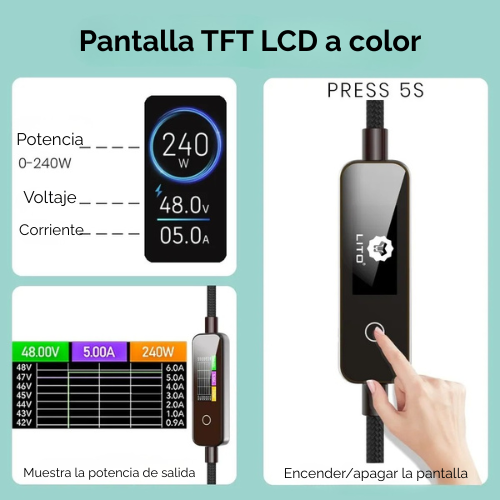 cable carga rapida datos 3.1 pd 240w lito tipo c con display negro