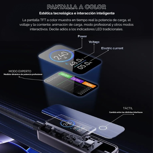 cable carga rapida datos 3.1 pd 240w lito tipo c con display negro