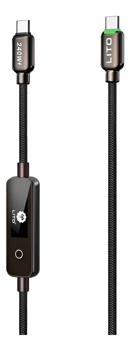 cable carga rapida datos 3.1 pd 240w lito tipo c con display negro